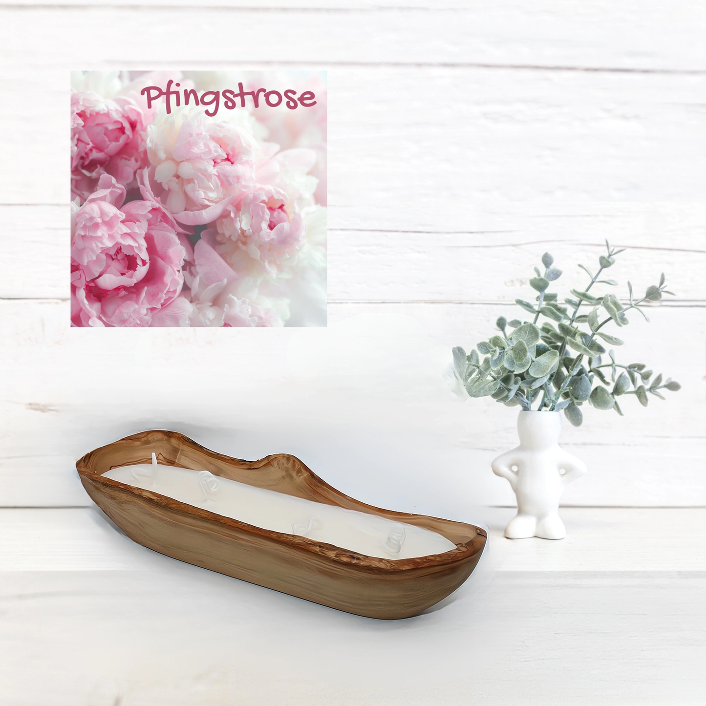 Sojawachskerze in Olivenholzschale "Brotschale" 25-34 cm Peonies