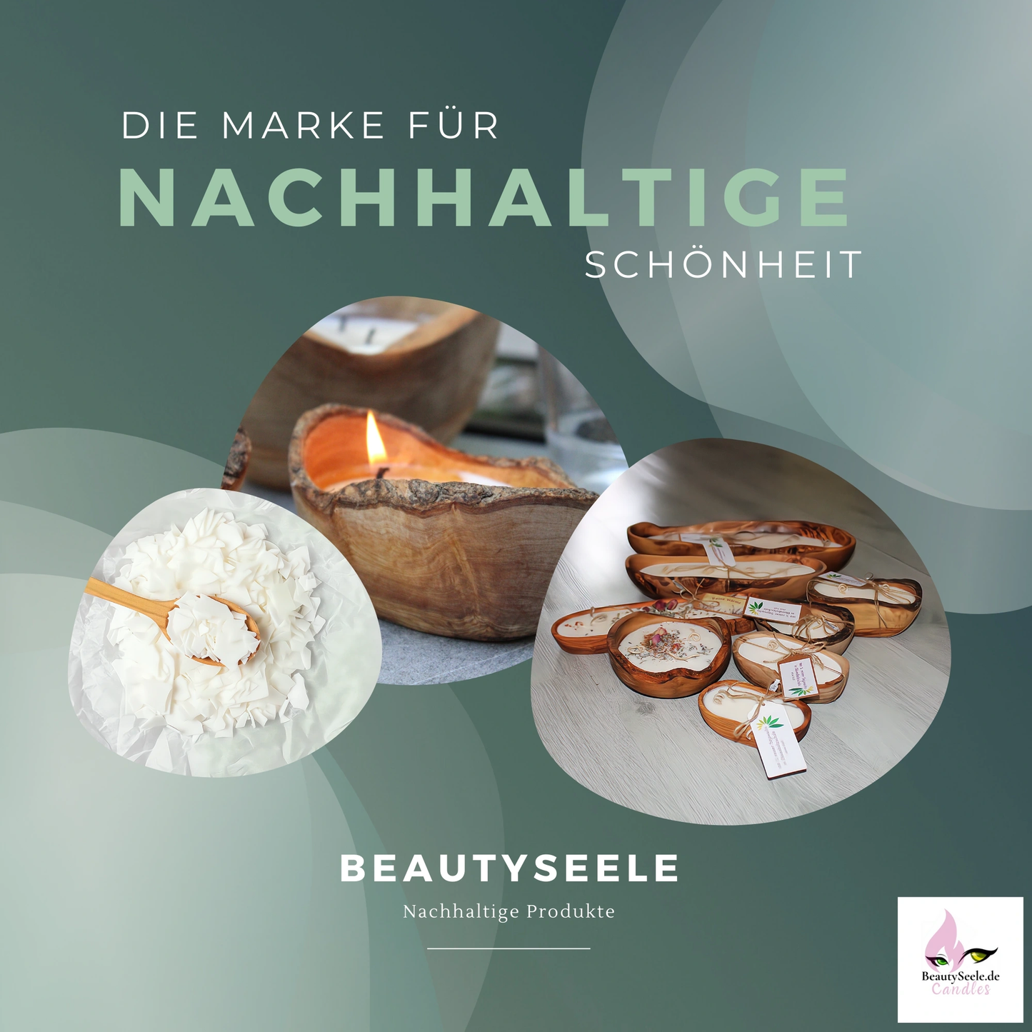 Sojawachskerze in Olivenholzschale Deko-Schale 10-12 cm Frische Wäsche