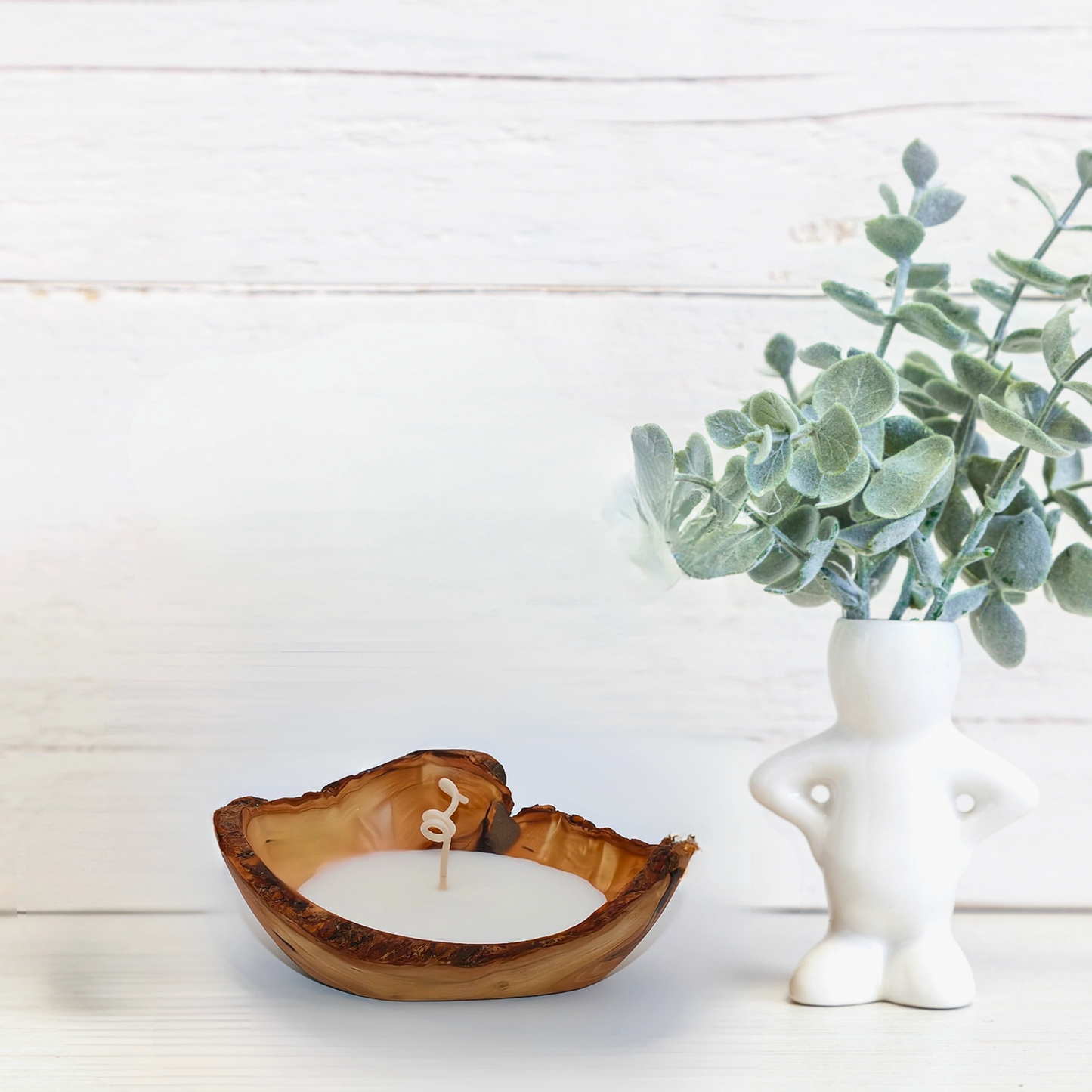 Hygge Duftkerze Sojawachskerze in Olivenholz Dekoschale