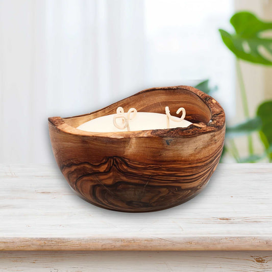 Sojawachskerze in Olivenholzschale "Rund" 13 cm Paris DUFTCODE-18