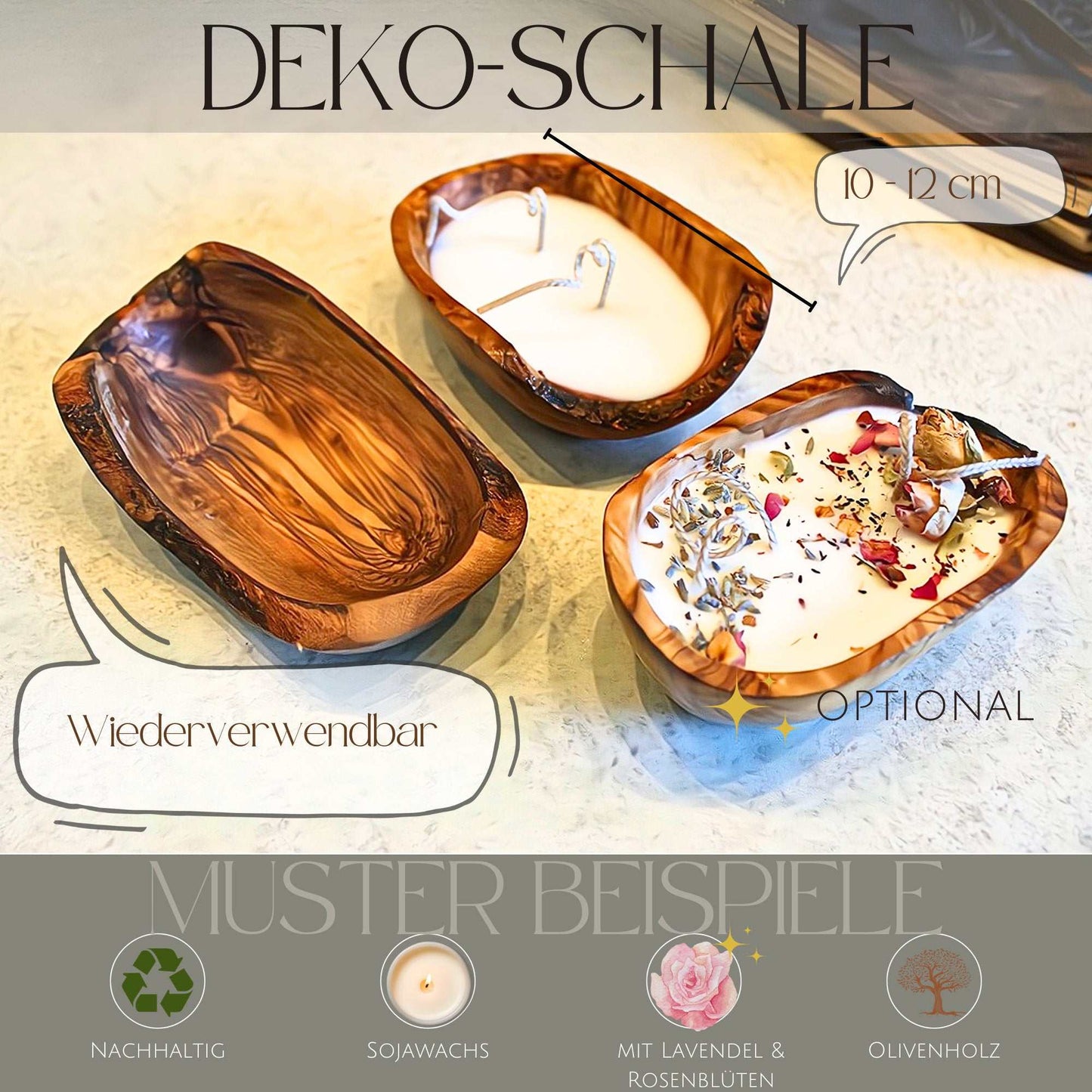 Dekoschale aus Olivenholz als Kerze