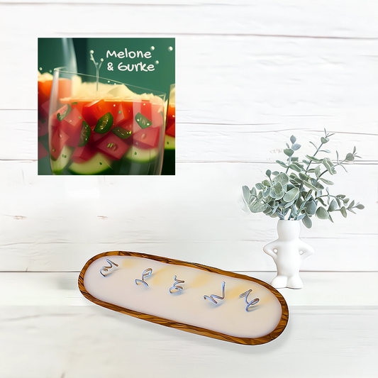 Sojawachskerze in Olivenholzschale "Baguette" 30 cm Melone