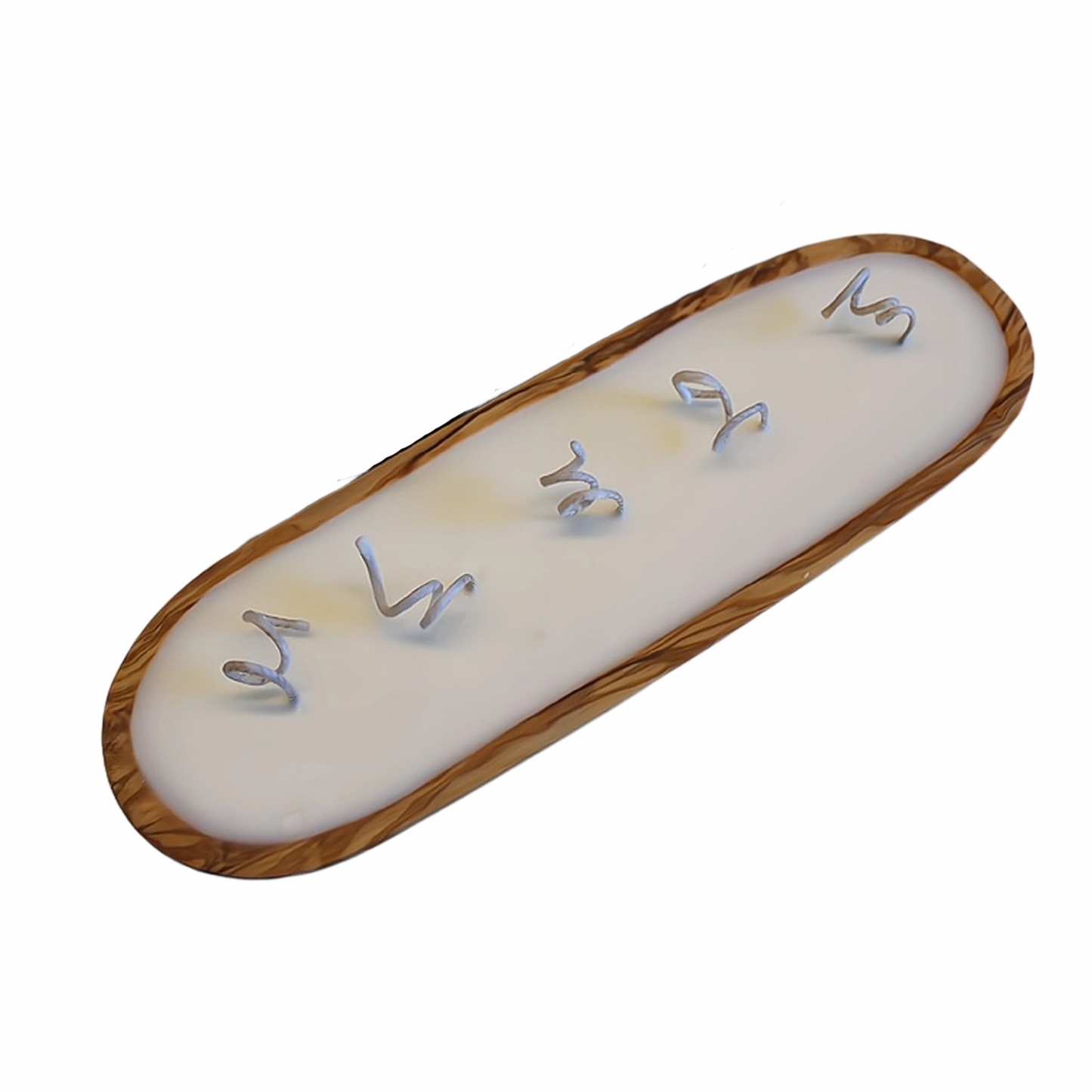 Sojawachskerze in Olivenholzschale "Baguette" 30 cm Vanille