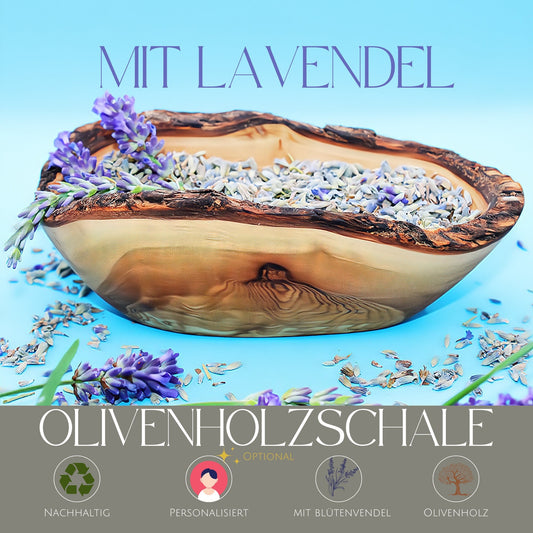 Lavendelblüten in handgefertigter Olivenholzschale