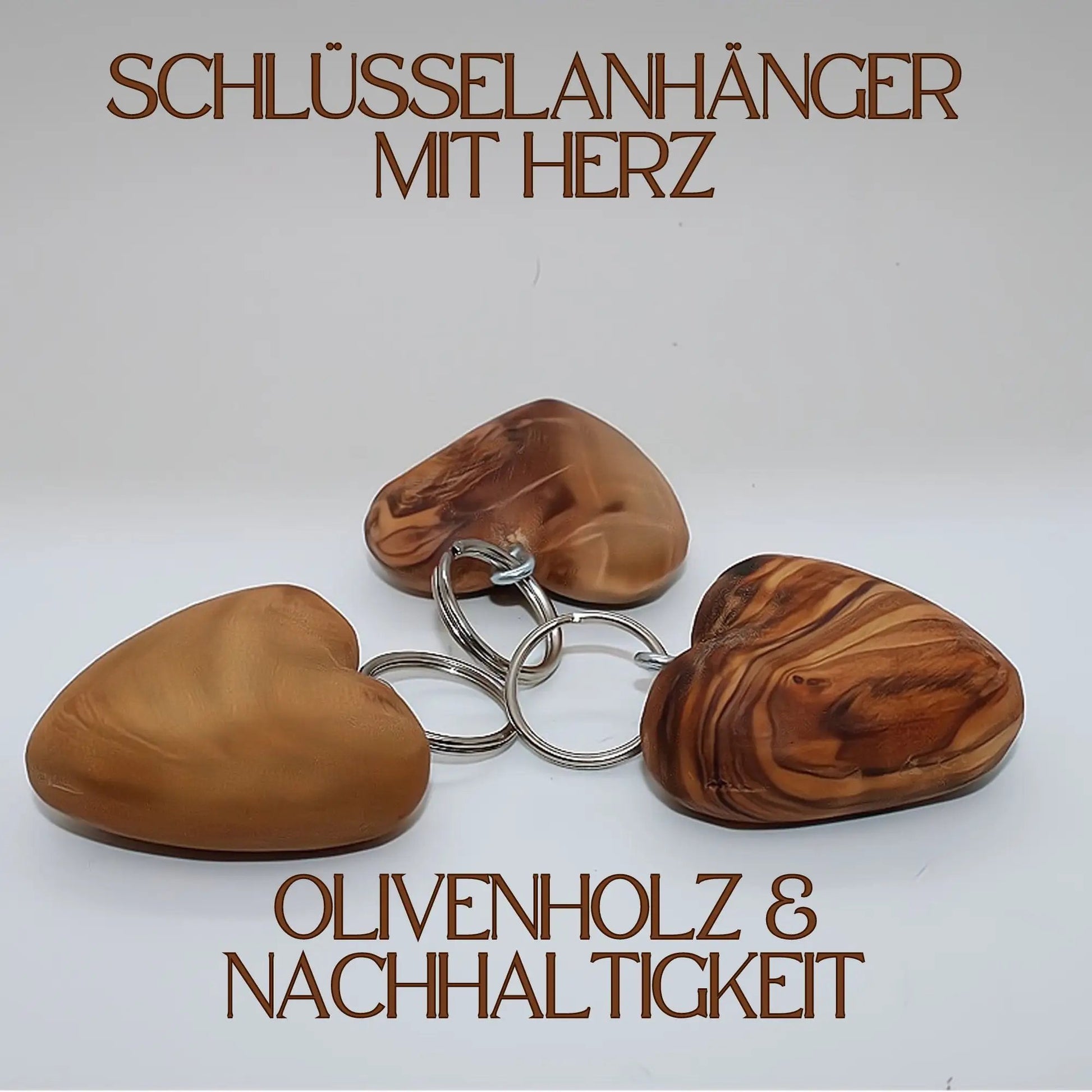 Herz Schlüsselanhänger: Liebe in Olivenholz in 3-D, Holzgeschenk für Verliebte